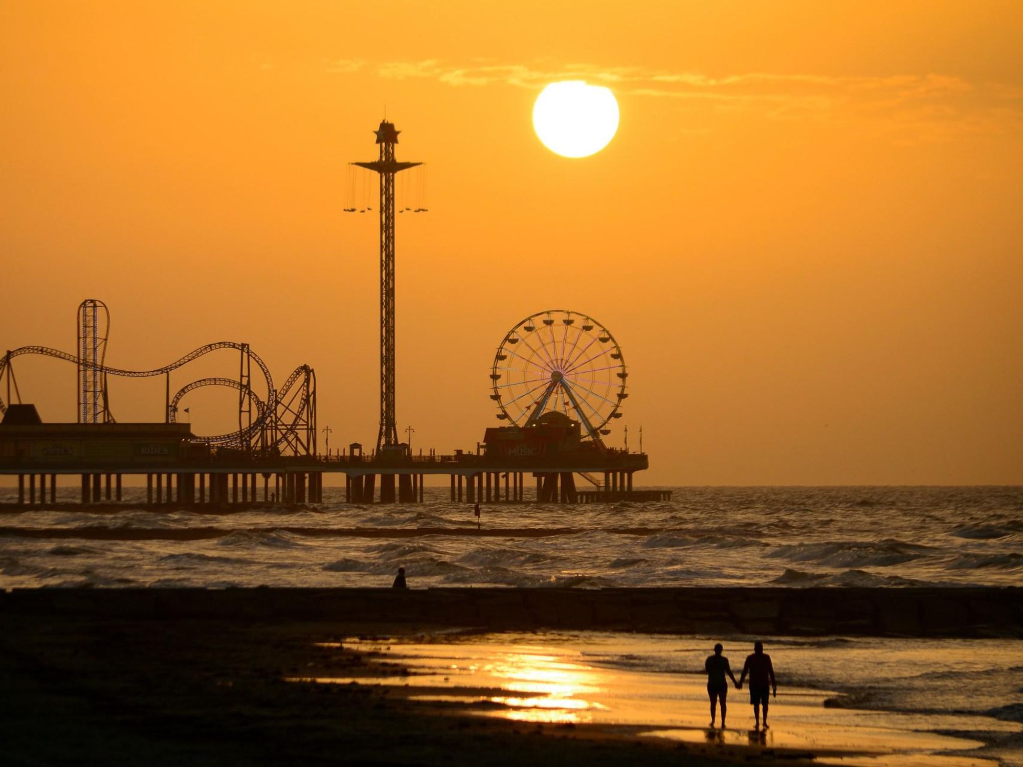 Galveston beach at sunset