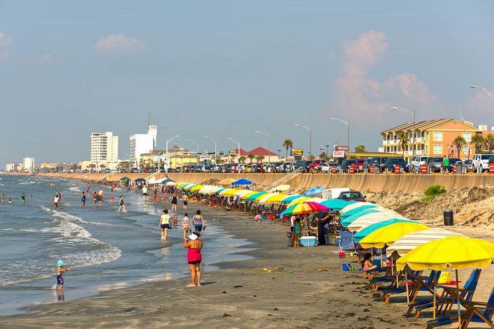 Galveston beach seawall umbrellas