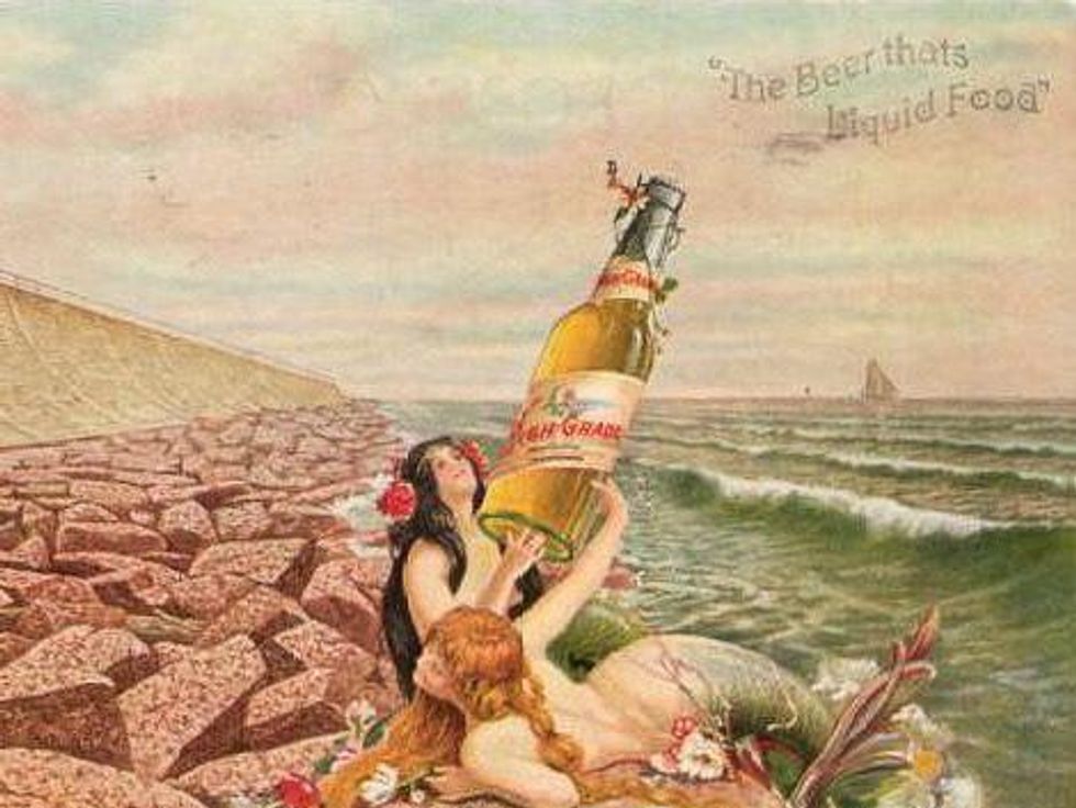 Galveston Brewing Co. ad with mermaids and beer