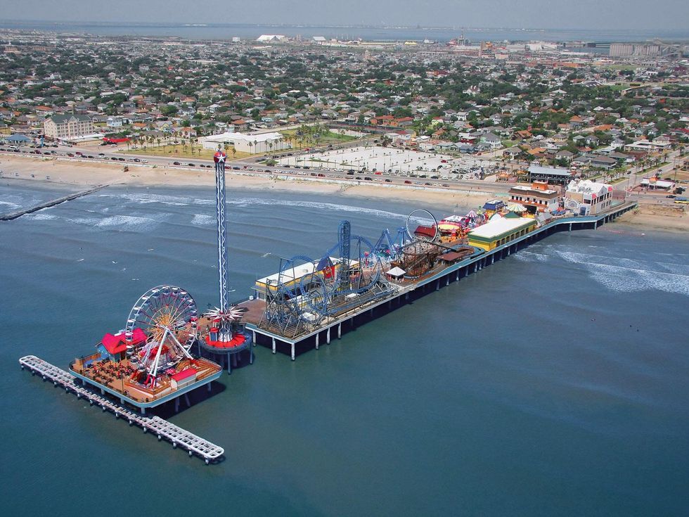 Galveston Island Historic Pleasure Pier aerial view toward inland