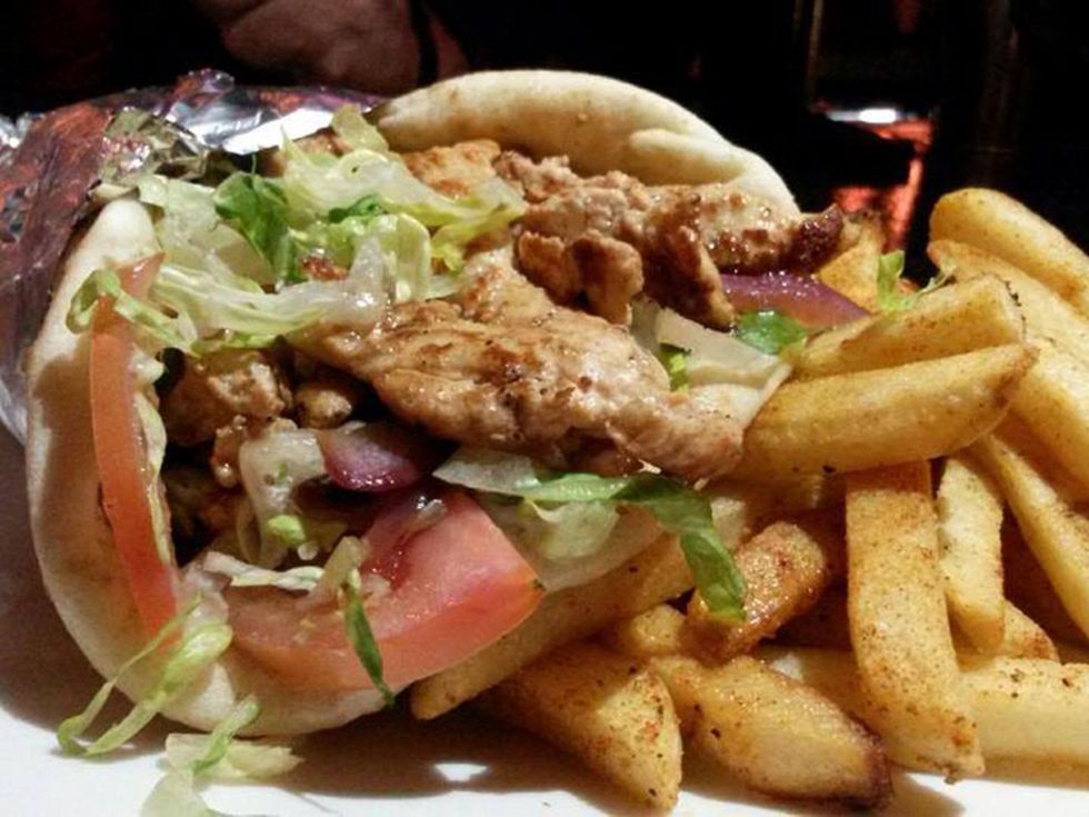 Gaslamp Midtown and try our Grilled Chicken Shwarma with lettuce, tomatoes, saut\u00e9ed red onions, cucumber tzatziki sauce and seasoned fries