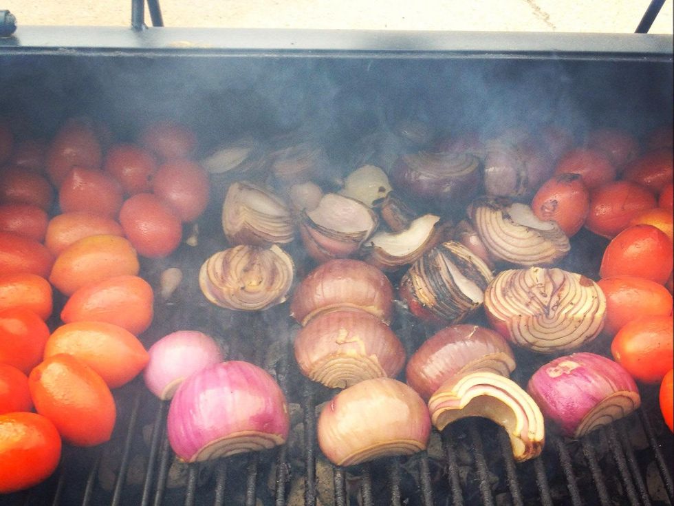Gastro Punk food truck Houston mesquite-smoked salsa onions and tomatoes on grill