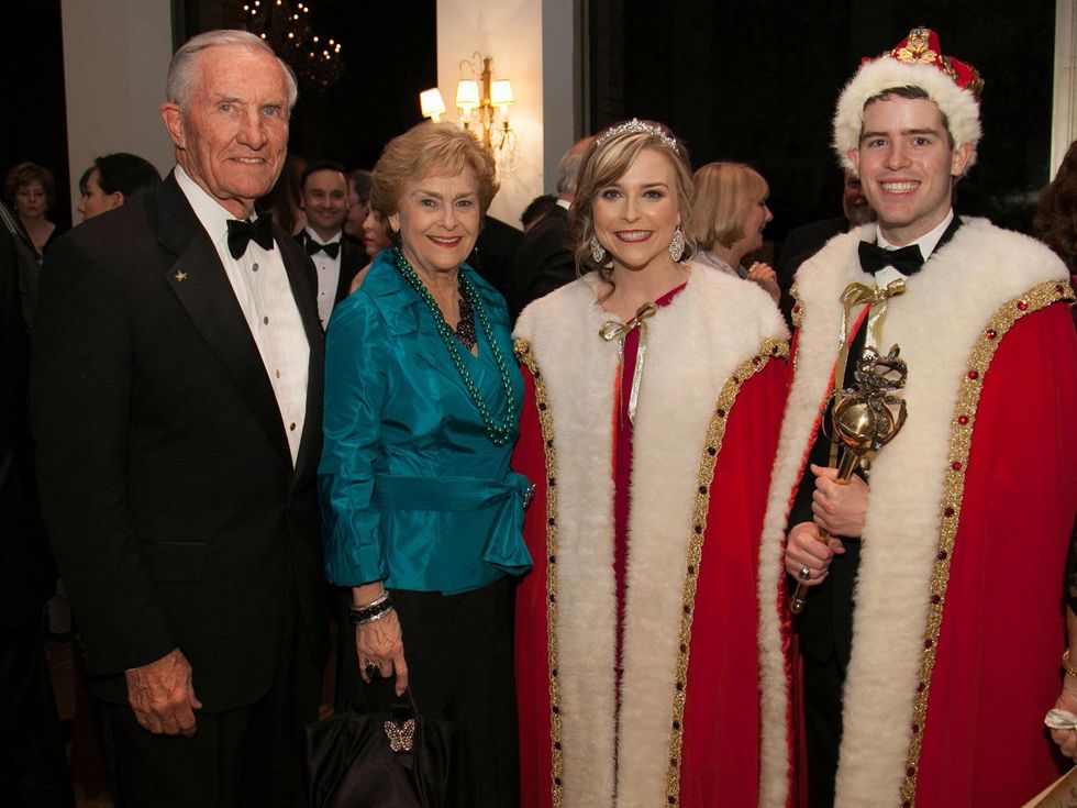 George and Anette Stake, from left, with Meredith Smith and Cody Miller at the University of St. Thomas Mardi Gras March 2014