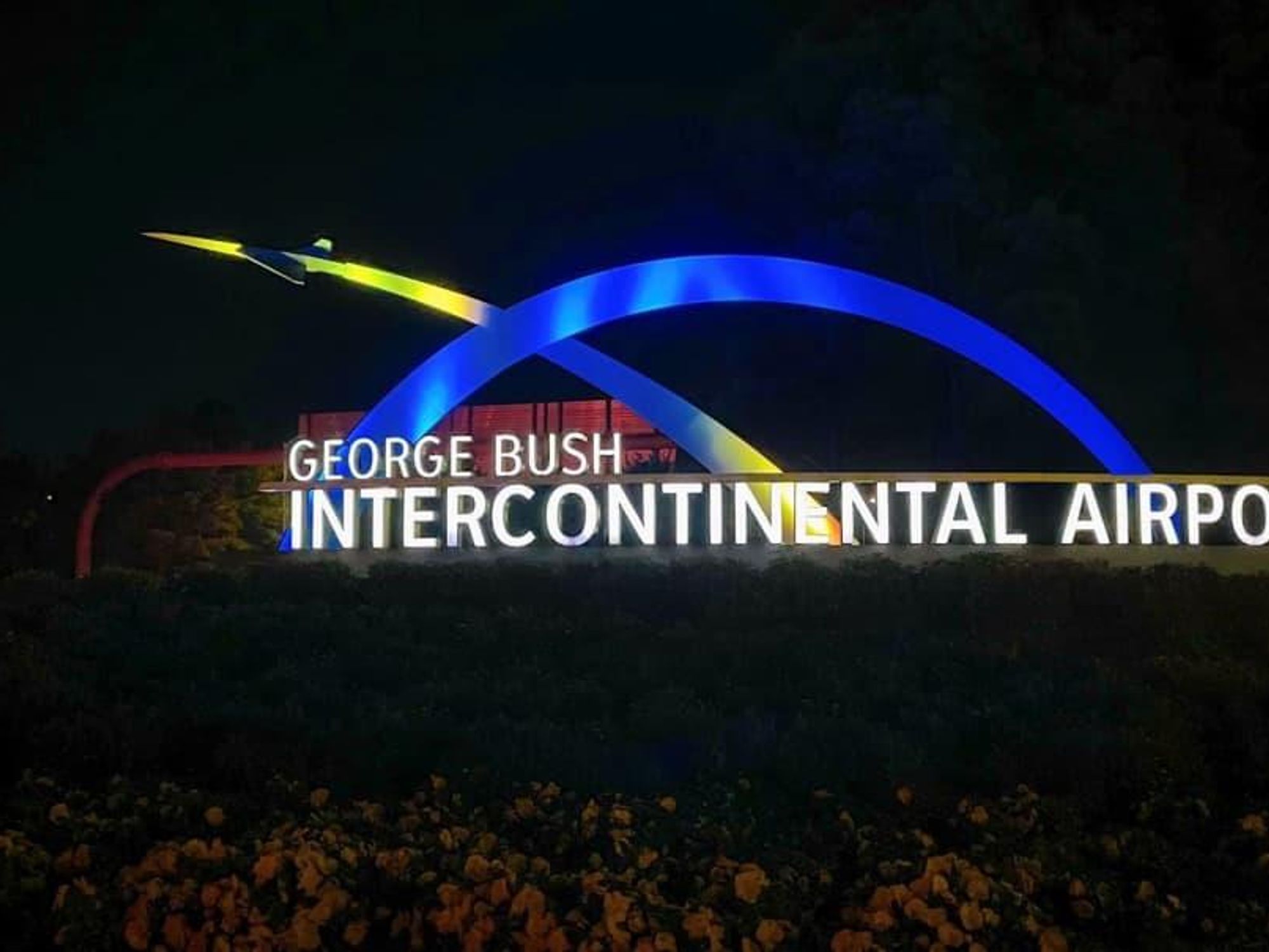 George Bush Intercontinental Airport Houston Ukraine blue yellow