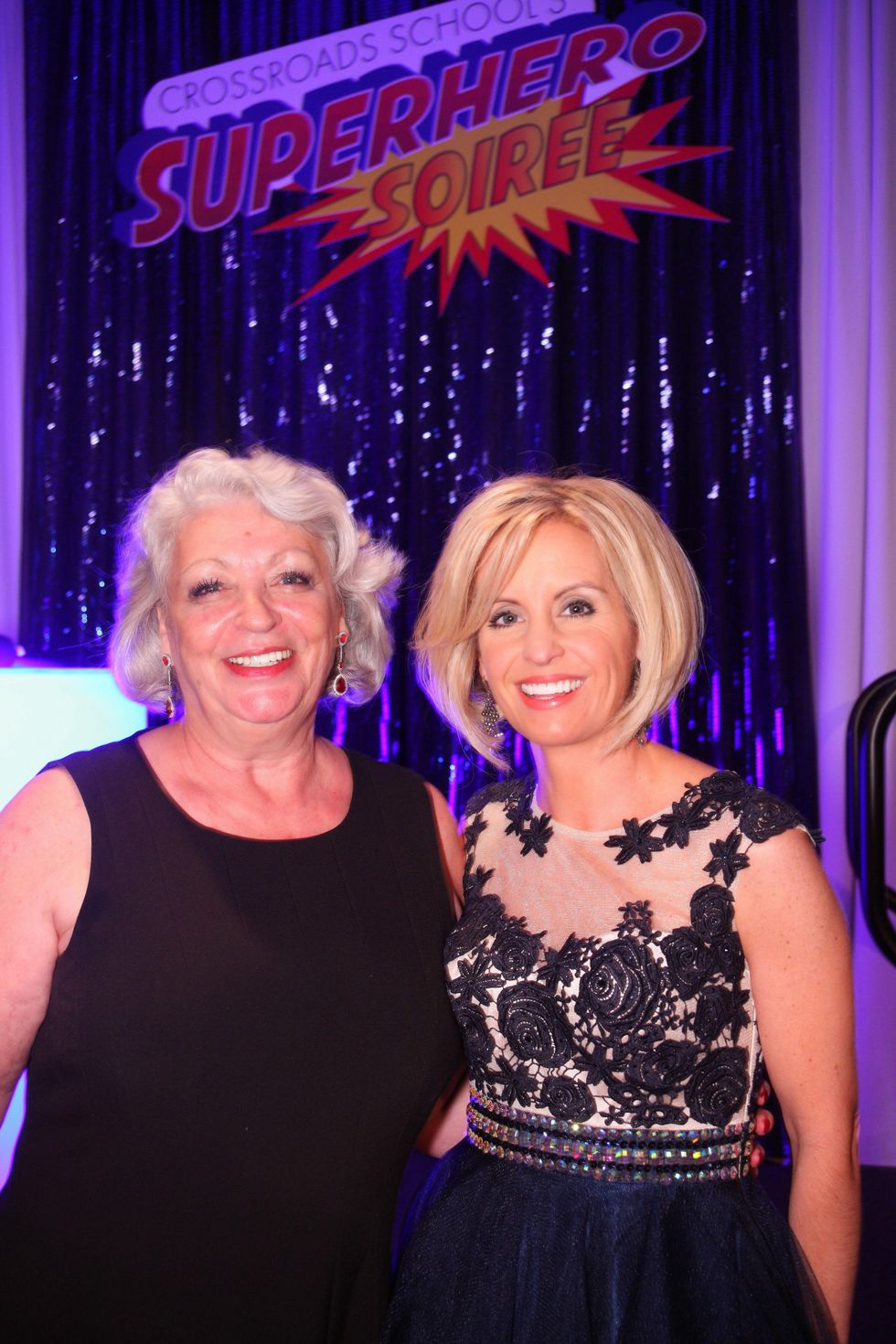 Gila Arnoni, left, and Amy Davis at Crossroads School's "Superhero Soiree" Gala February 2015