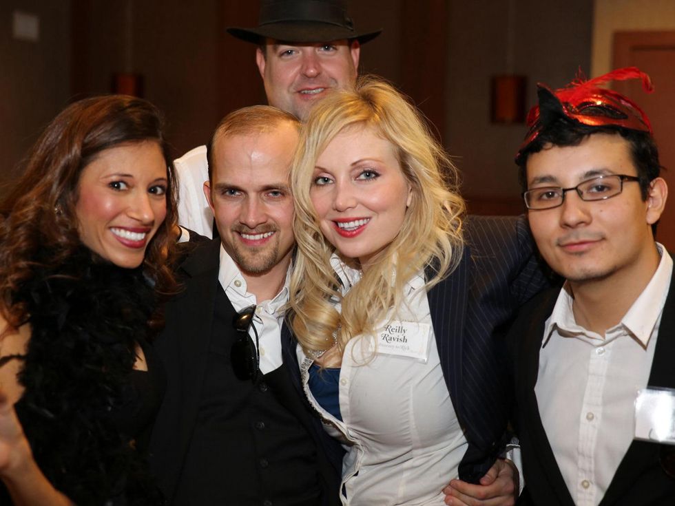 Gita Kulkarni, from left, Bruce Forest, Kevin Cousin, Jaclynn Hays and Hugo Soto at the Modern Professionals murder mystery event December 2013