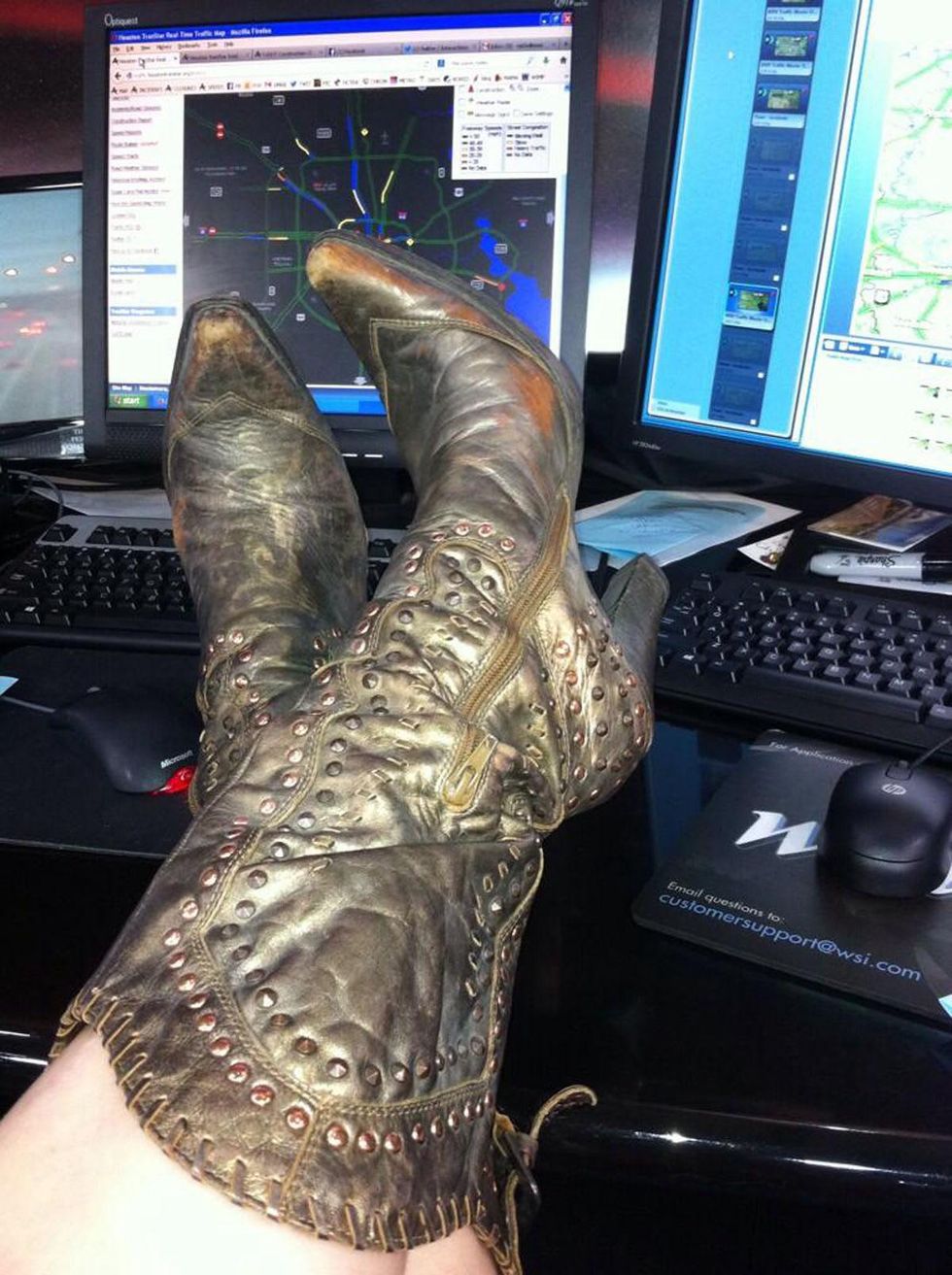 Go Texan Day February 2014 gold cowboy boots in desk