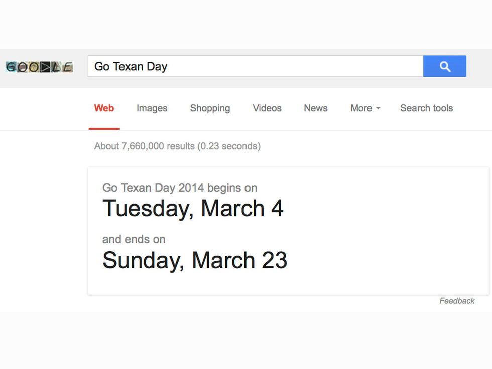 Go Texan Day Google has wrong date February 2014