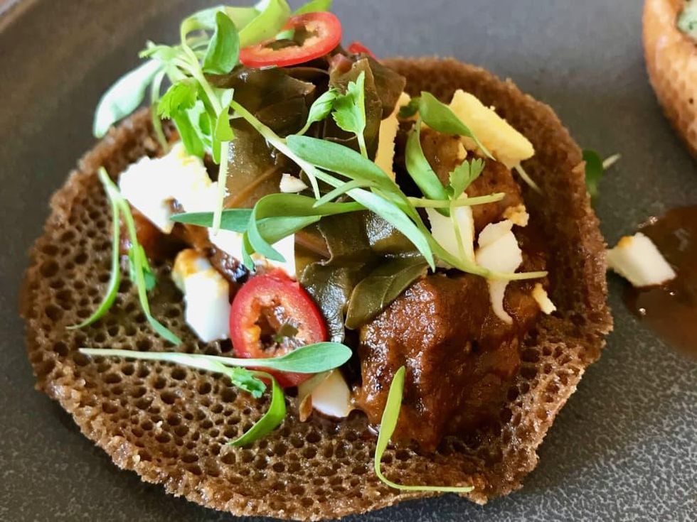 Goat tostada 2840 at Dukessa Ross Coleman