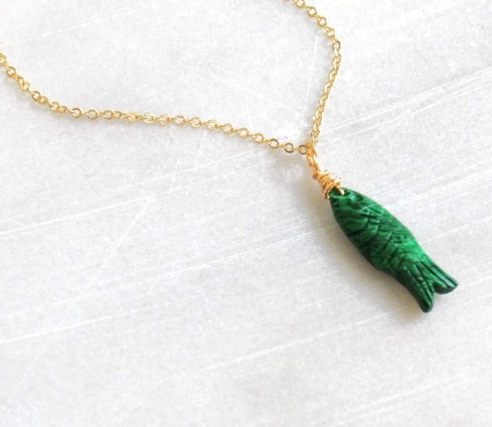 Golden store Finch fish gemstone necklace