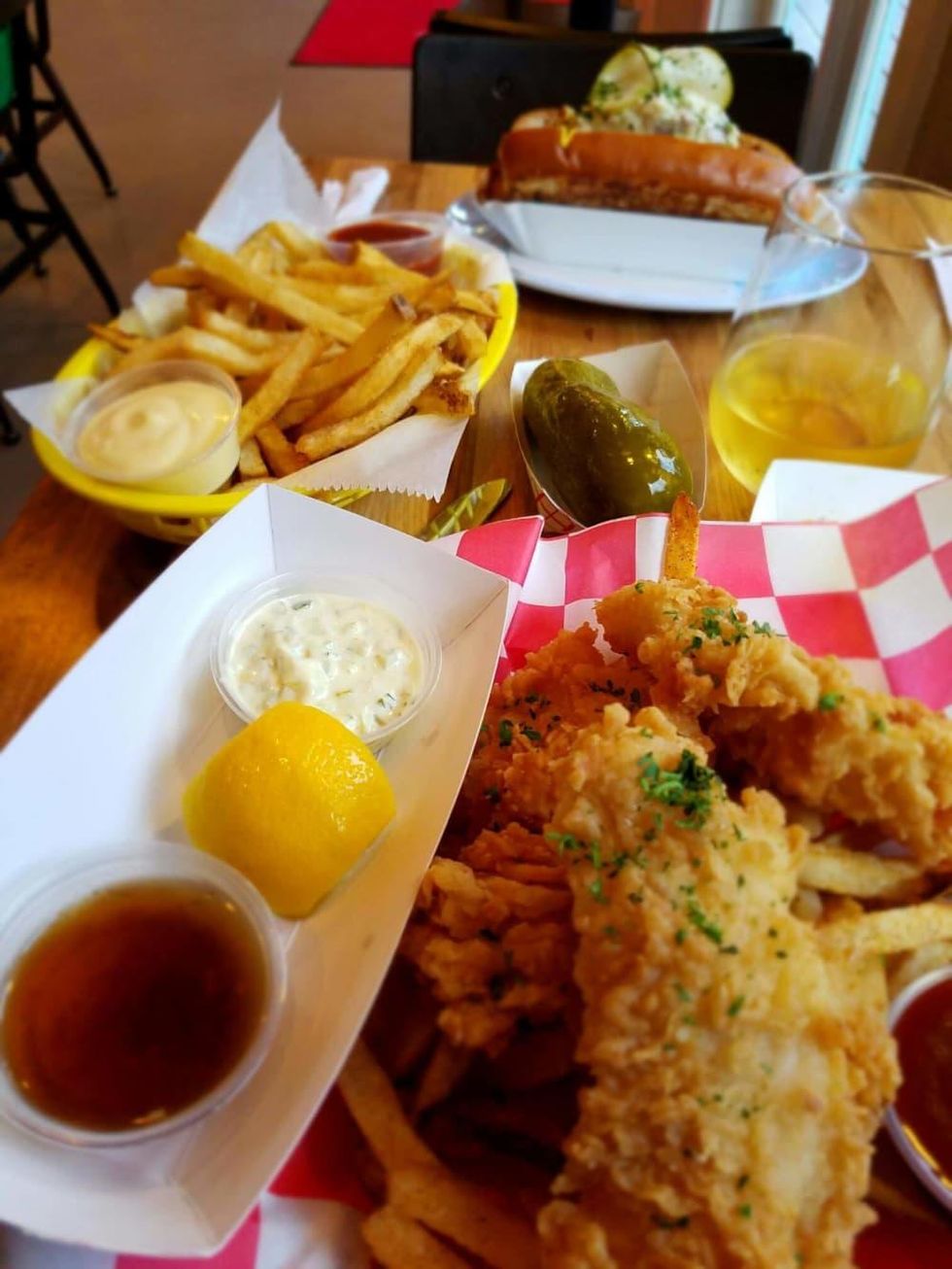 Good Dog fish and chips and Picnic hot dog