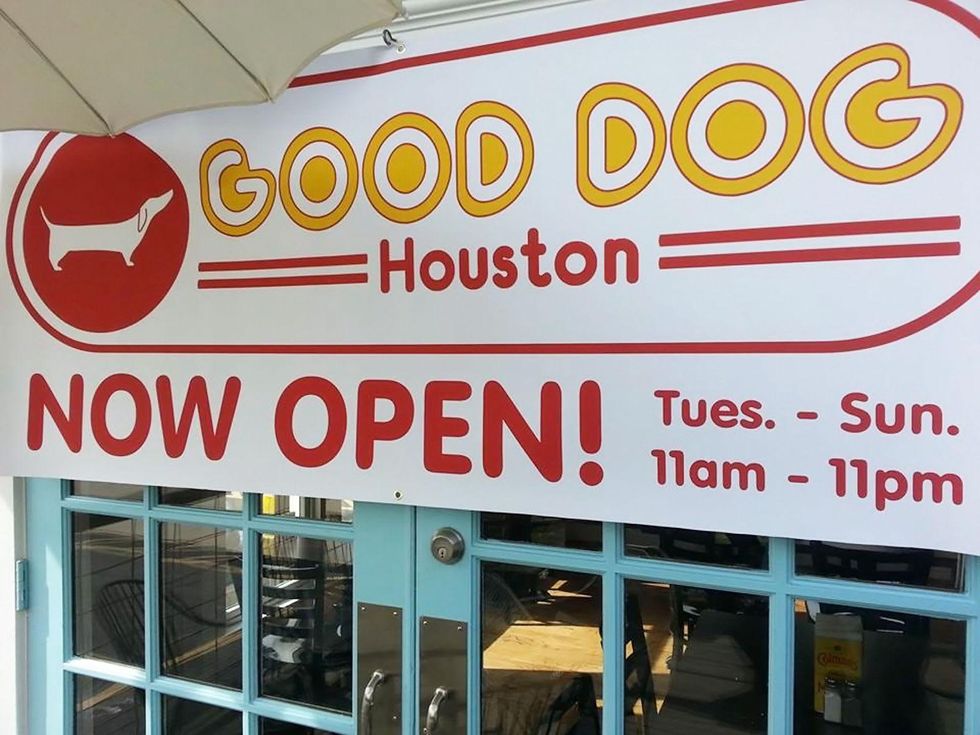 Good Dog Houston open sign on front of doors November 2013