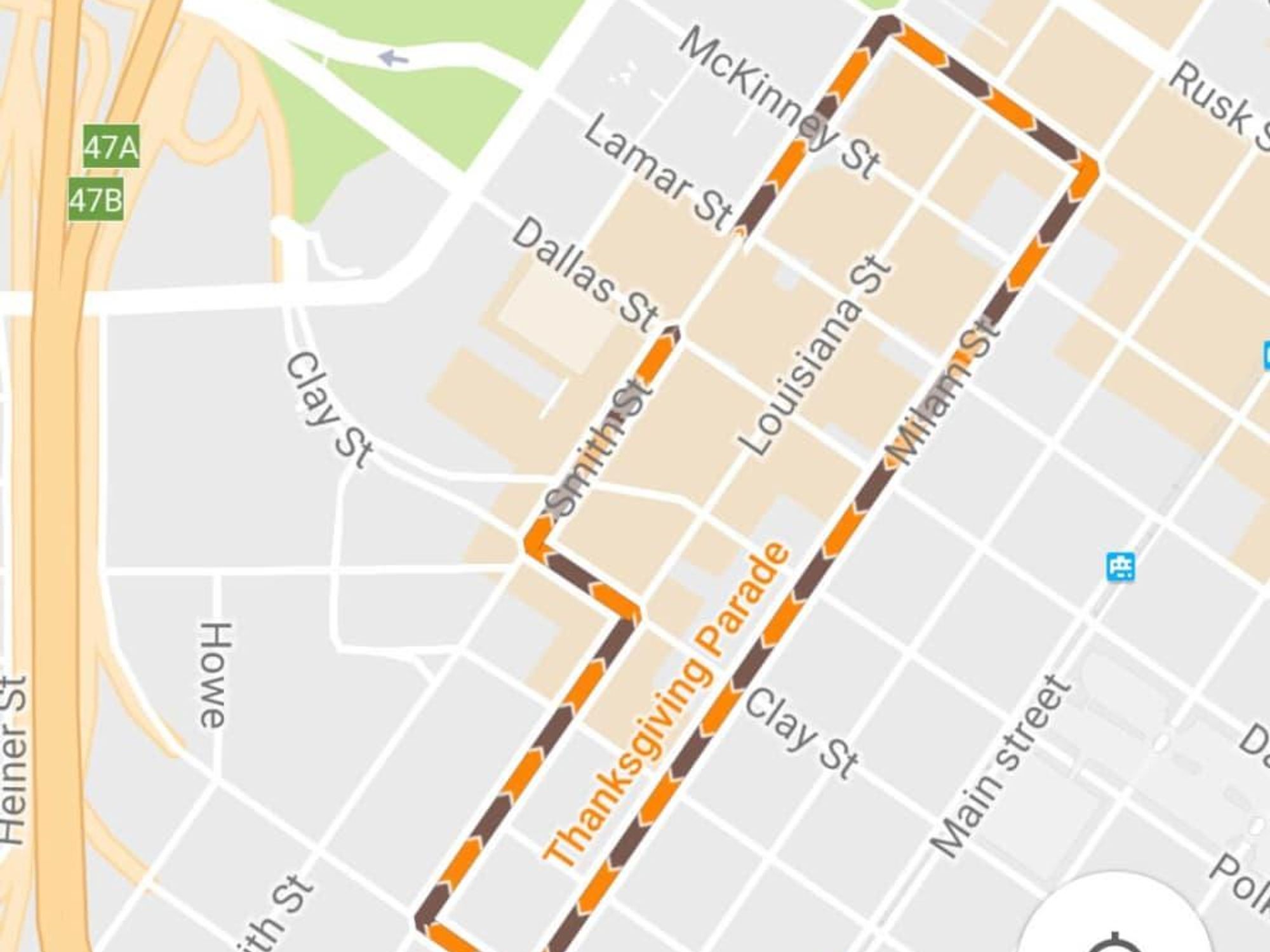 Google Maps Houston Thanksgiving Parade cropped photo