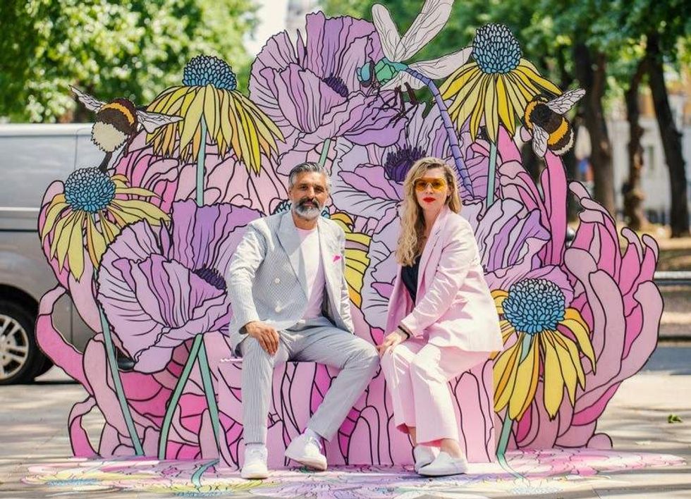 Graphic Rewilding (Lee Baker and Catherine Borowski) one one of their Flower Cloud benches in City Place.