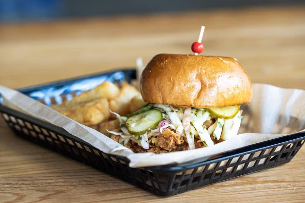 Gristworkz brewery hot and tangy chicken sandwich