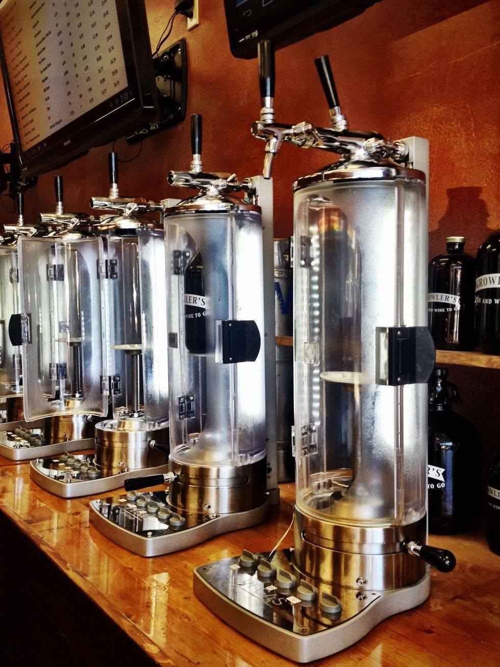 growlers, beer, April 2013, Innovative CraftTap fill station holds for lines of beer or wine