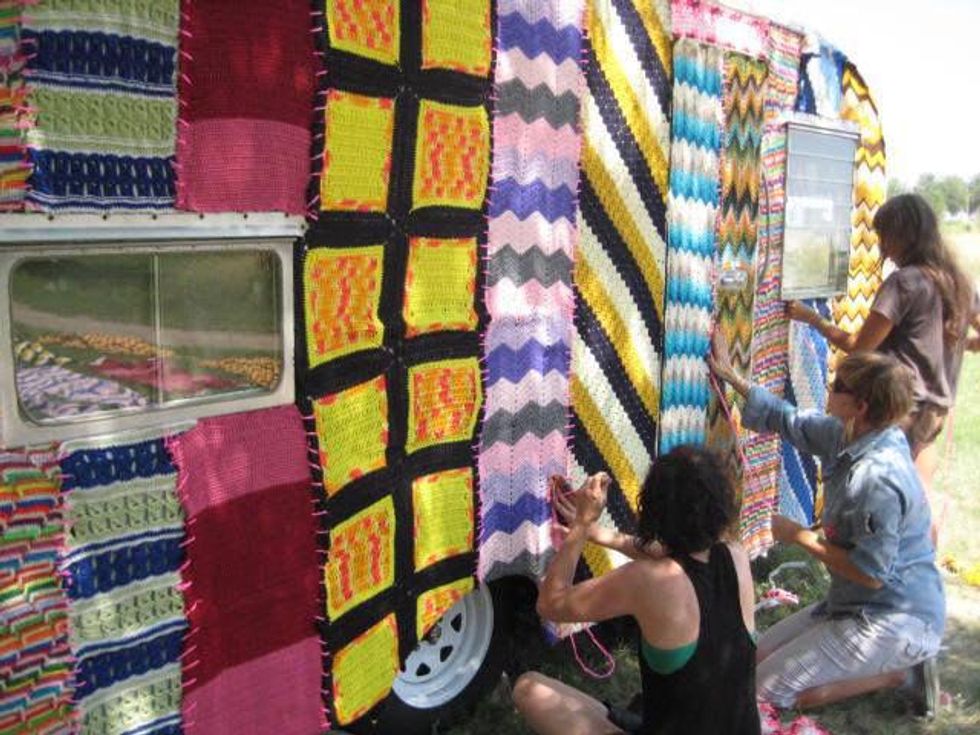 Guerilla knitting at Trans Pecos Festival in Marfa