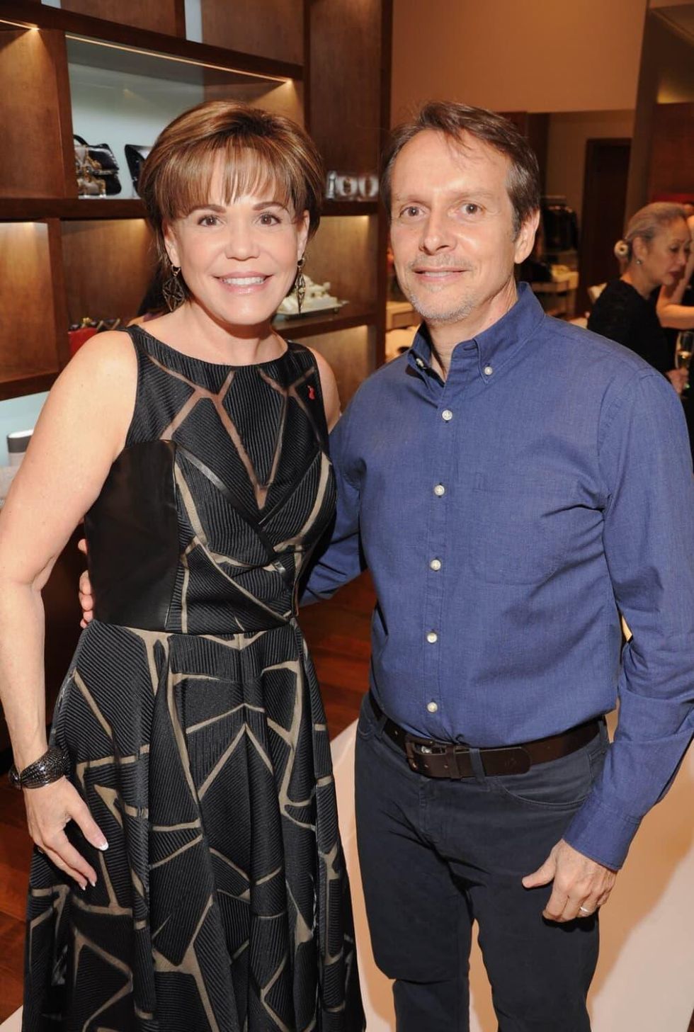 Hallie Vanderhider and Liancarlo designer Carlos Ramirez at American Heart Association show at Elizabeth Anthony