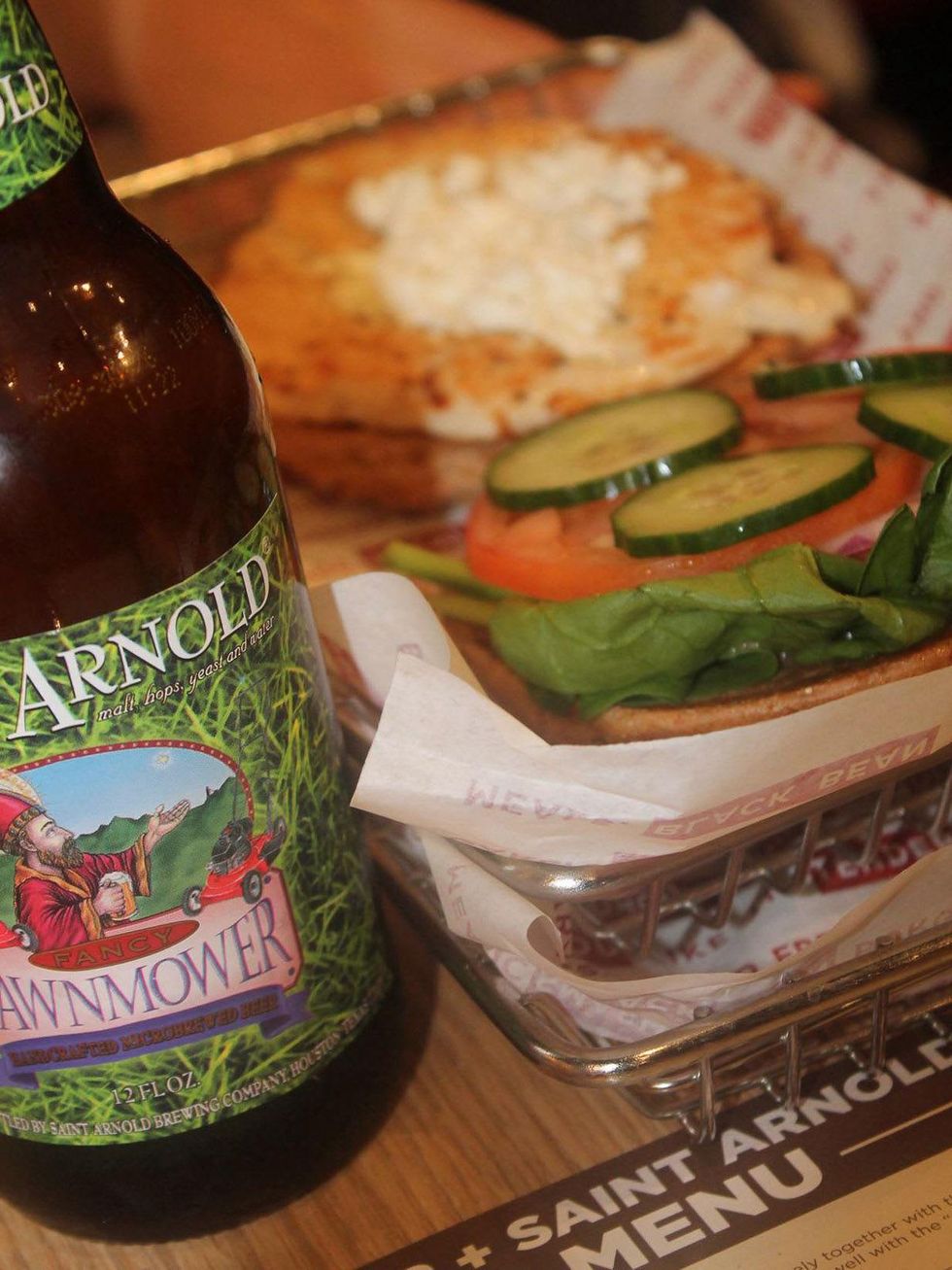 hamburger burger Smashburger Saint Arnold beer