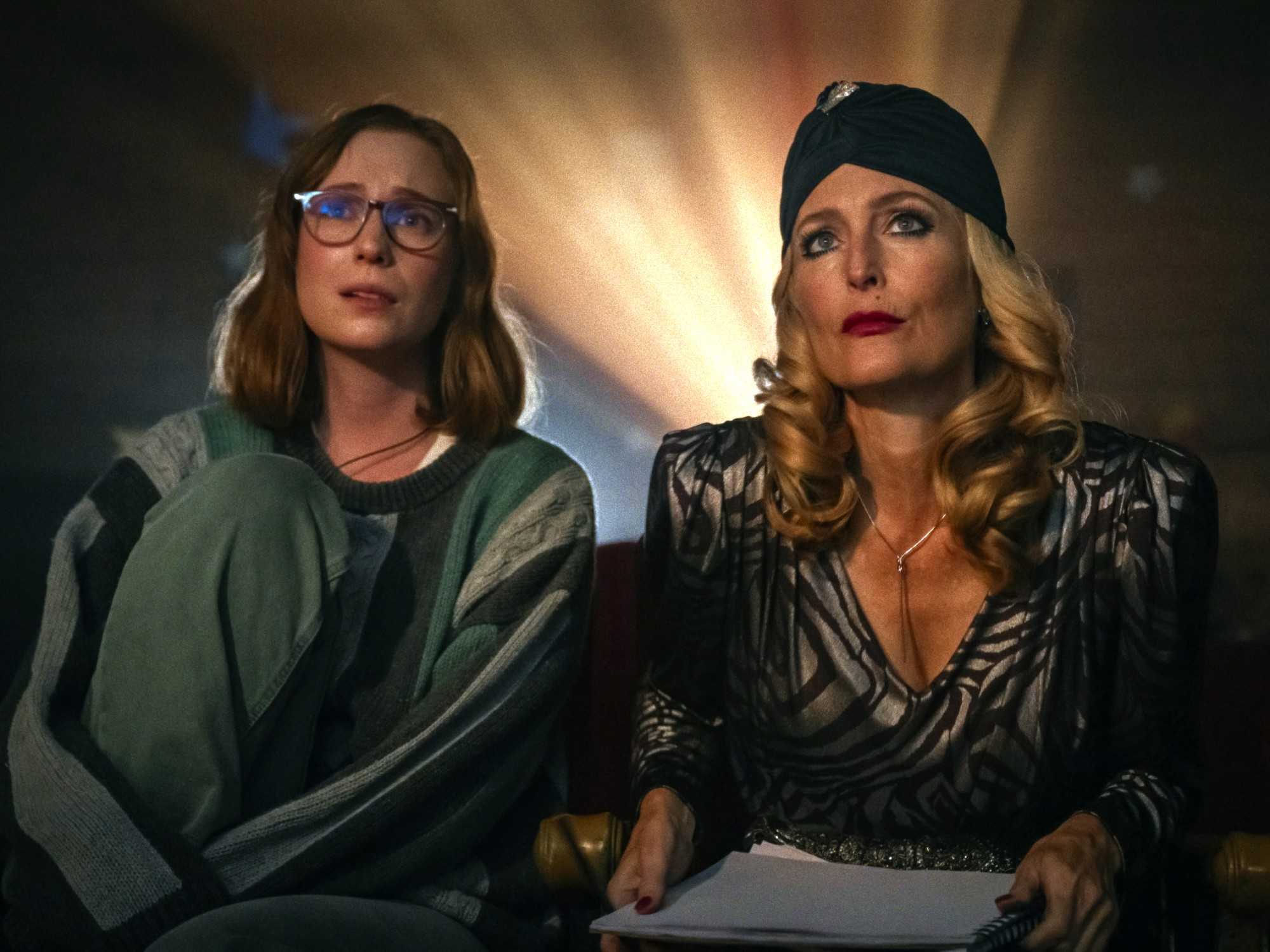Hannah Einbinder and Gillian Anderson in Teenage Sex and Death at Camp Miasma