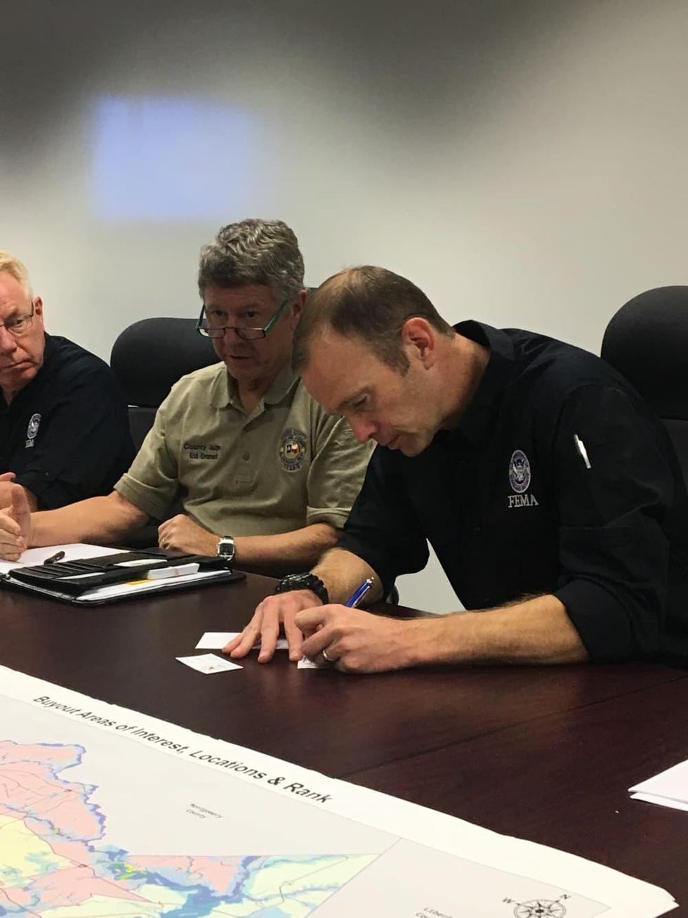 Harris County Judge Ed Emmett with FEMA director Brock Long after Hurricane Harvey