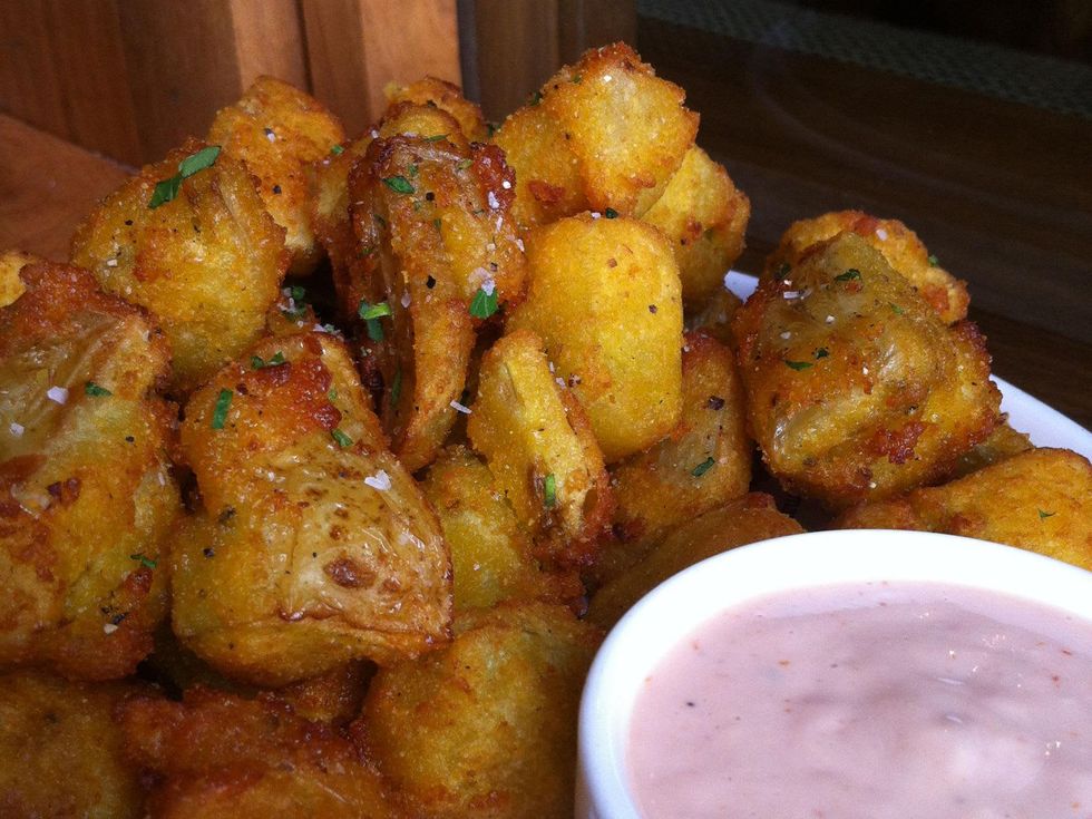 Haven fried green tomatoes with sauce
