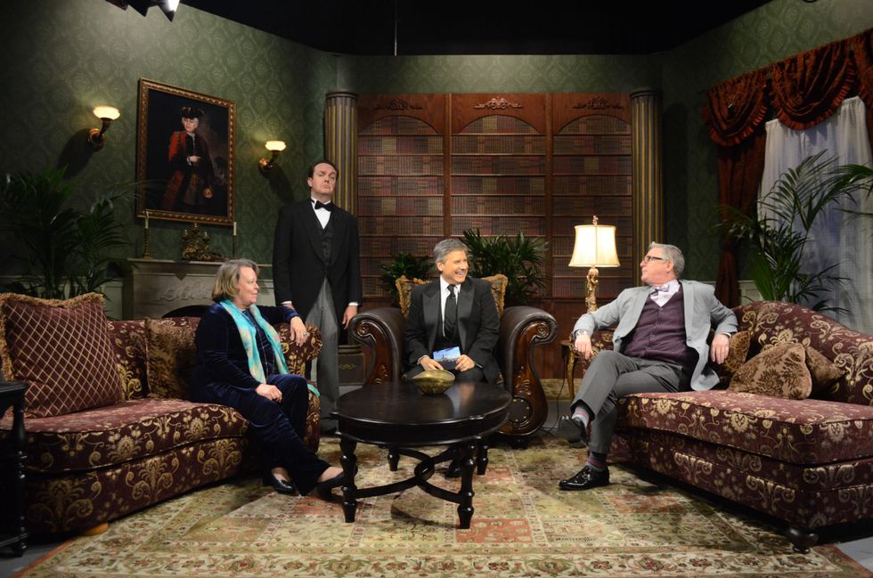 Helen Mann, butler \u201cMr. Rodgers," Ernie Manouse, St.John Flynn on the Manor of Speaking set after Downton Abbey