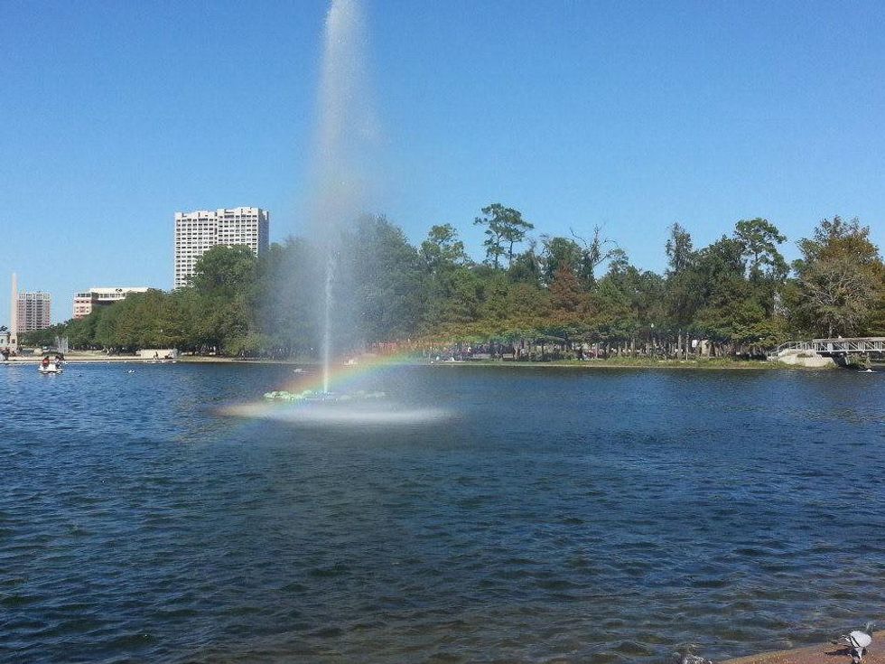 Hermann Park Conservancy lake paddle boats rainbow