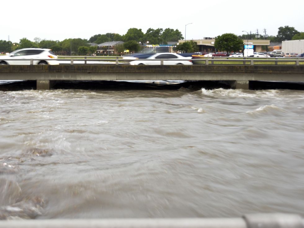 High water at Braes Bayou at Chimney Rock in Houston on April 27, 2013