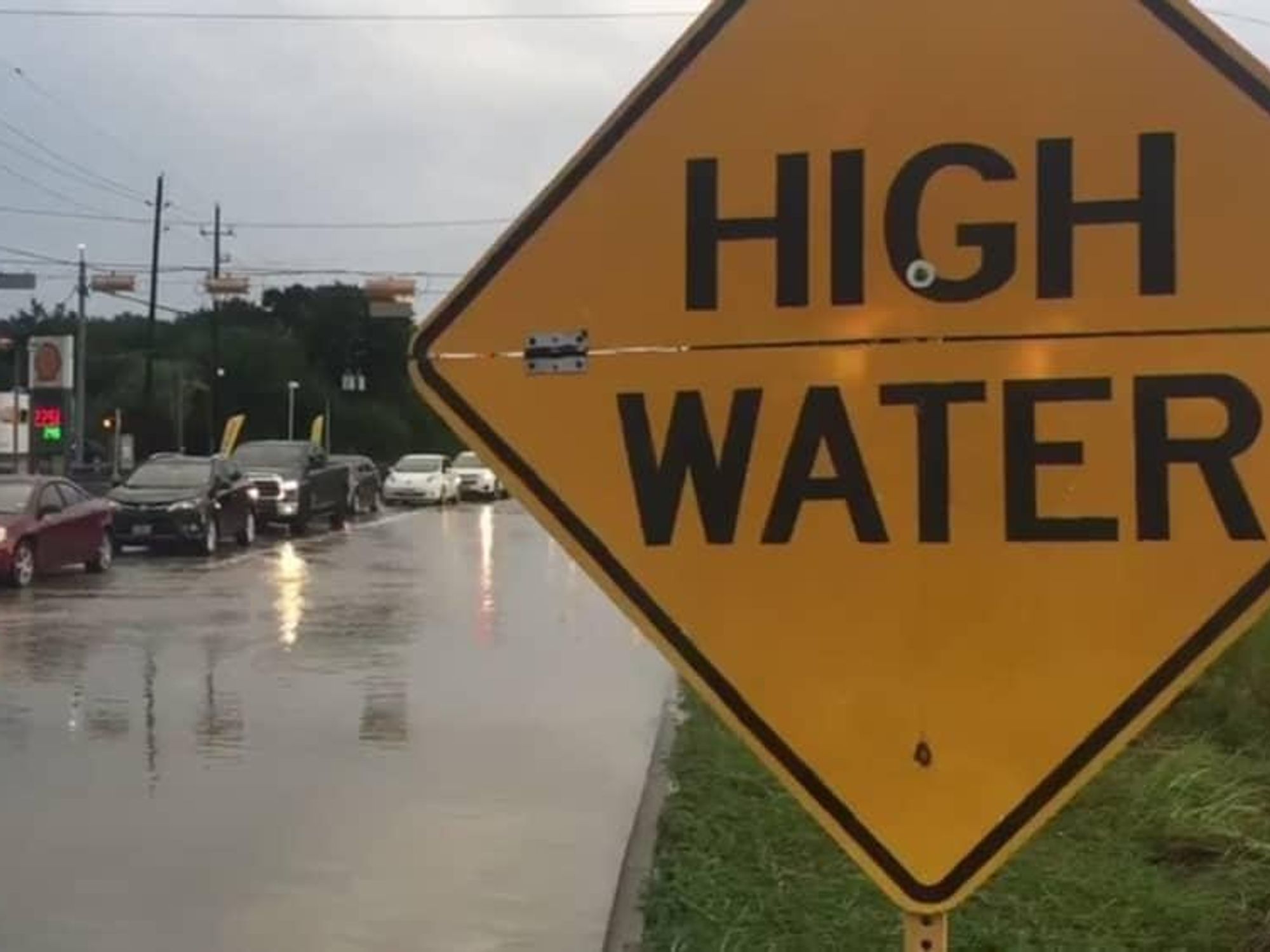high water houston flood sign traffic