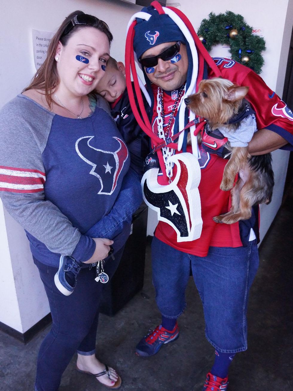 Holly Carrico, from left, Gabriel, Chris Wiggin and Chewie at Friends for Life Texans TAILgate party November 2013