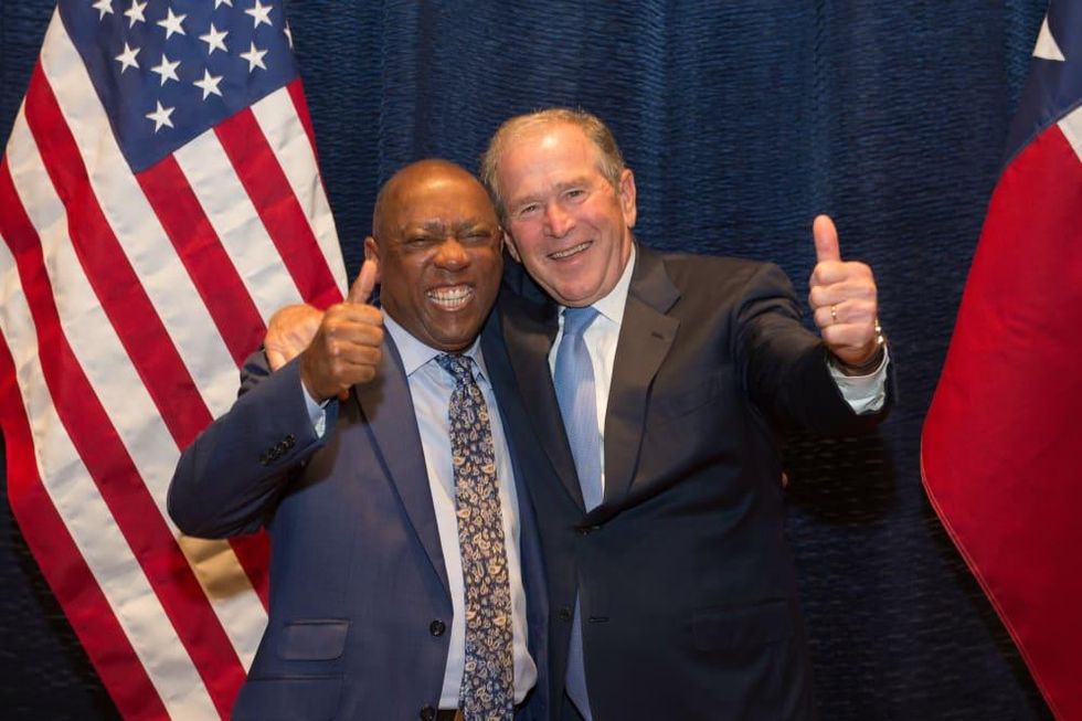 Holocaust Museum LBJ award Mayor Sylvester Turner and President George W. Bush