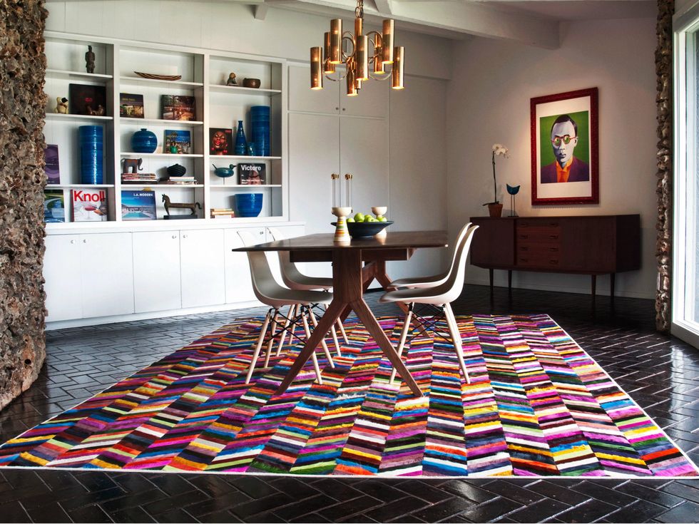 Home interior with Kyle Bunting cowhide rug