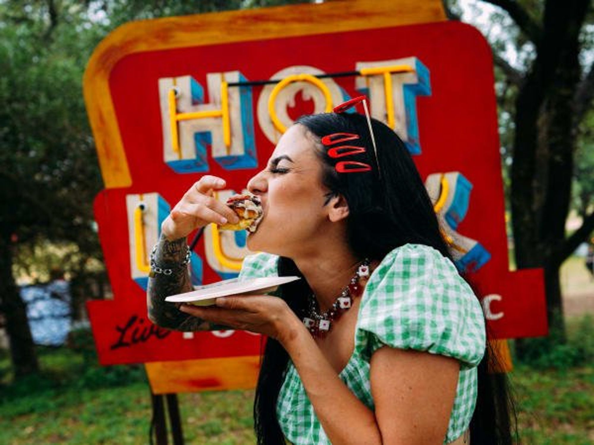 Hot Luck festival-goer eating