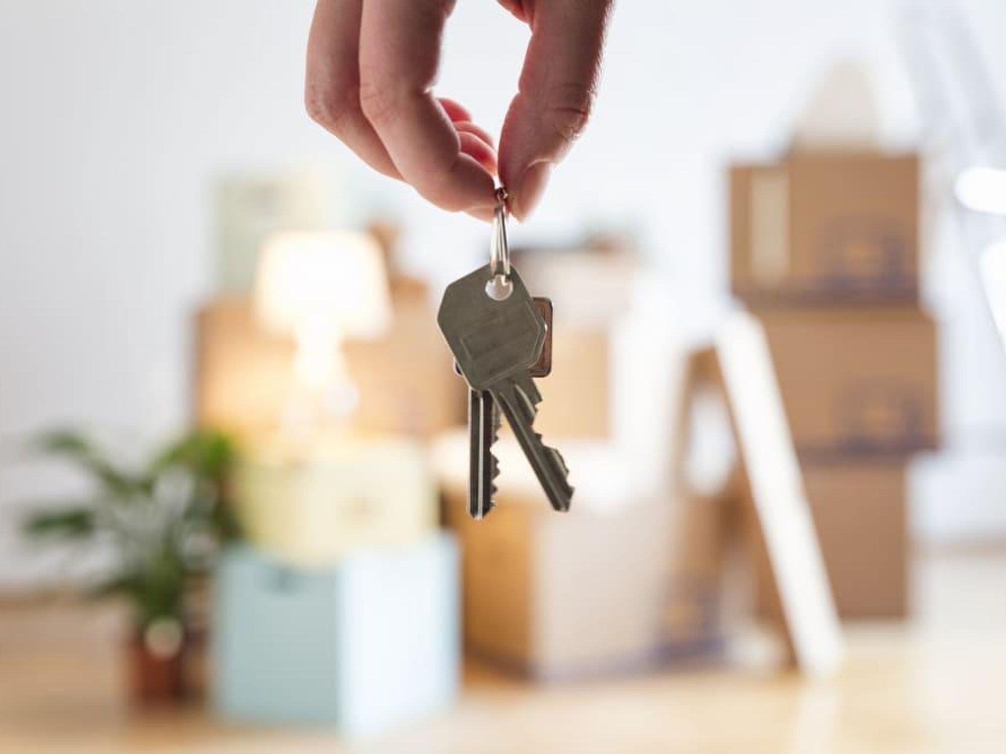 House keys and moving boxes