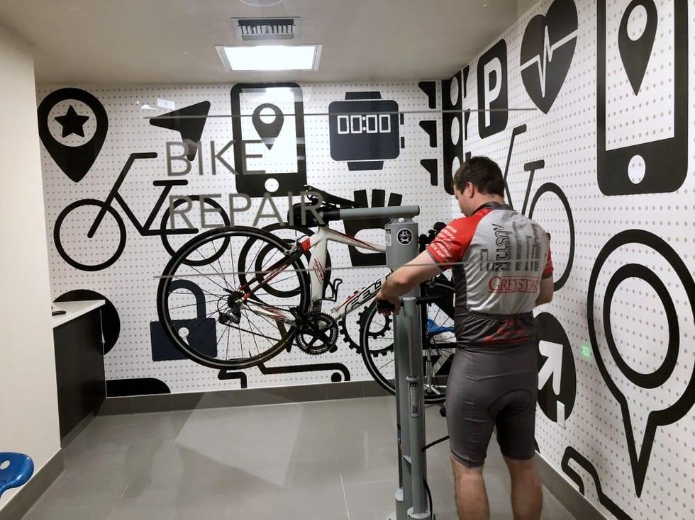 Houston, Aris Market Square, December 2017, Bike repair room