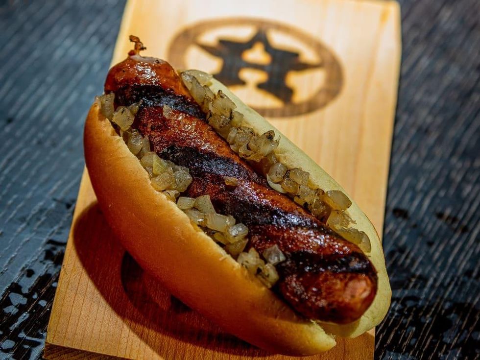 Houston Astros Minute Maid Park food 2022 Slovacek\u2019s Crawford Bock and Cheddar Sausage