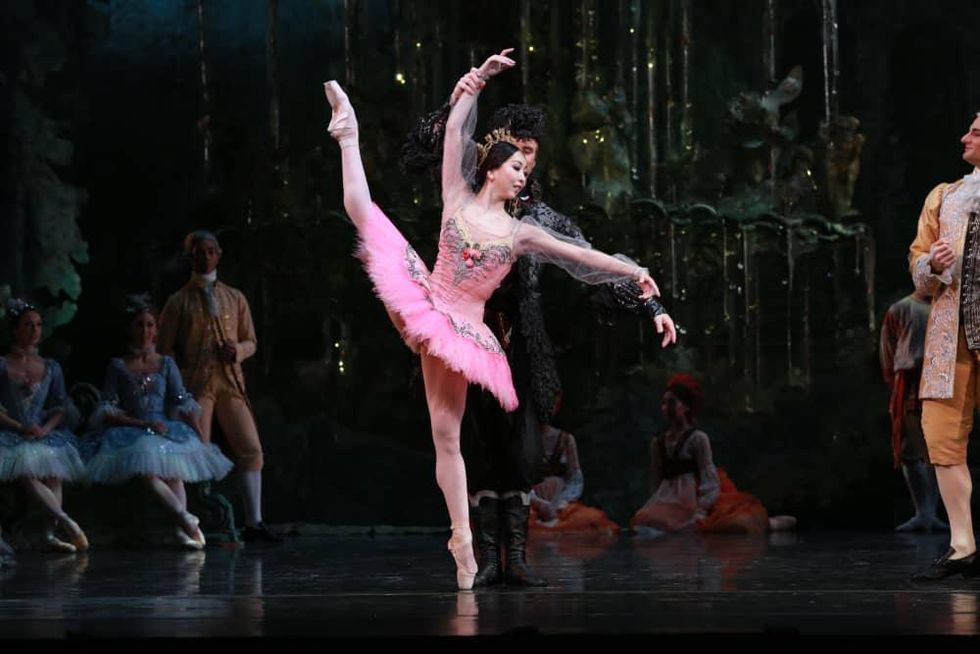 Houston Ballet principal Yuriko Kajiya as Princess Aurora with artists of Houston Ballet in Ben Stevenson\u2019s The Sleeping Beauty