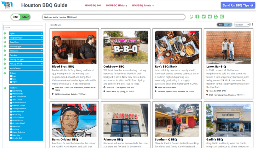 Houston BBQ Guide website screen shot