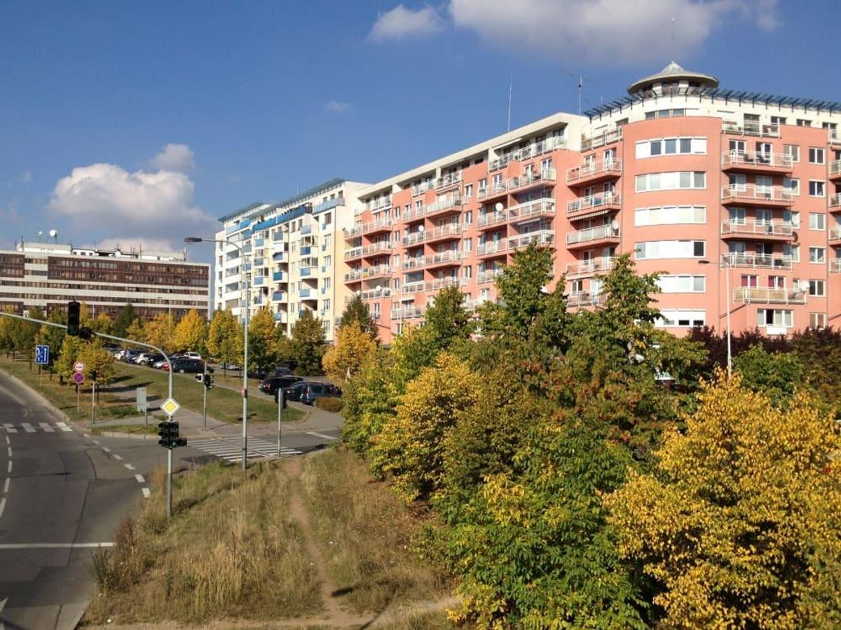 Bob Boudreaux's apartment in Prague is located in a parklike setting