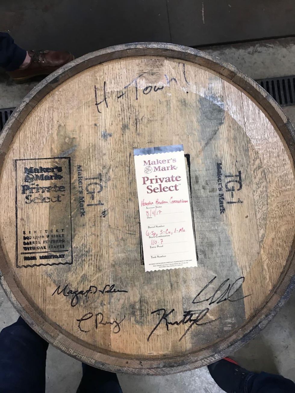 Houston Bourbon Consortium Maker's Mark barrel