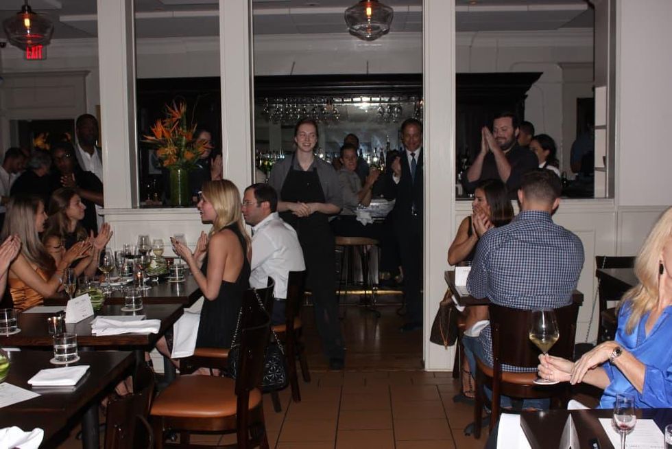 Houston, Cadillac Road to Table dinner, September 2015, chef Wilcox at Pax Americana speaking to diners
