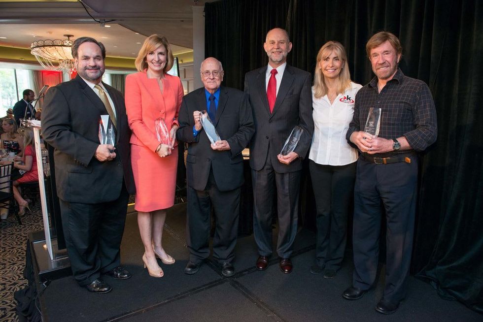 Houston, Crime Stoppers Awards luncheon, May 2015, Lee Vela, Devon Anderson, Eddee Hestand, George Blamire, Gena Norris, Chuck Norris.