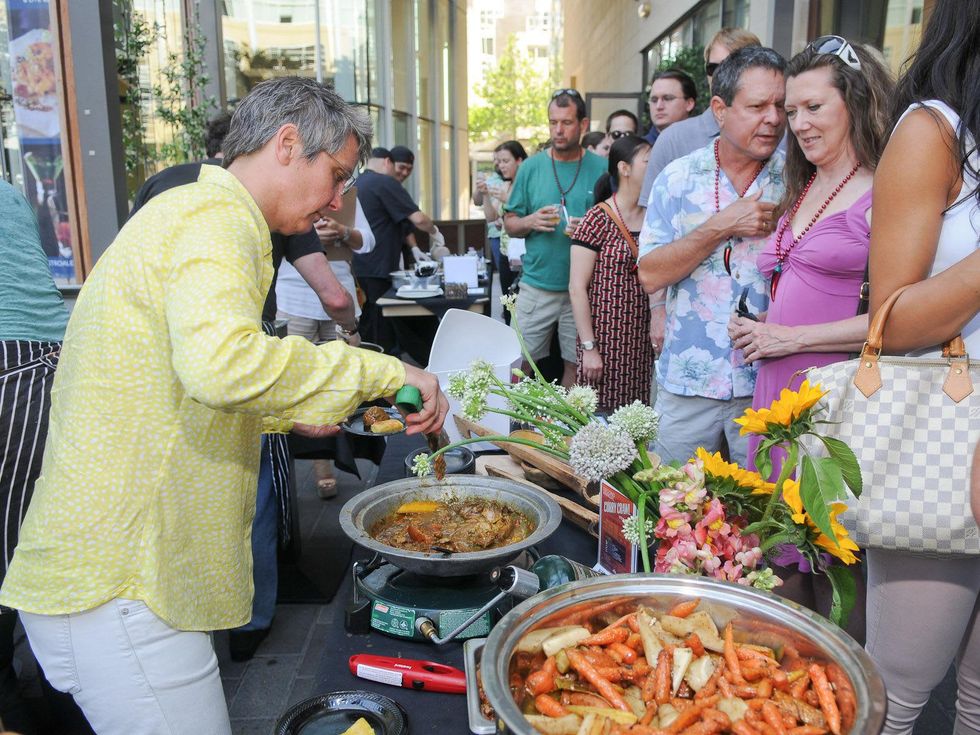 Houston Curry Crawl at Straits May 2013 Chef Monica Pope of Sparrow serves Curried Goat Dumplings