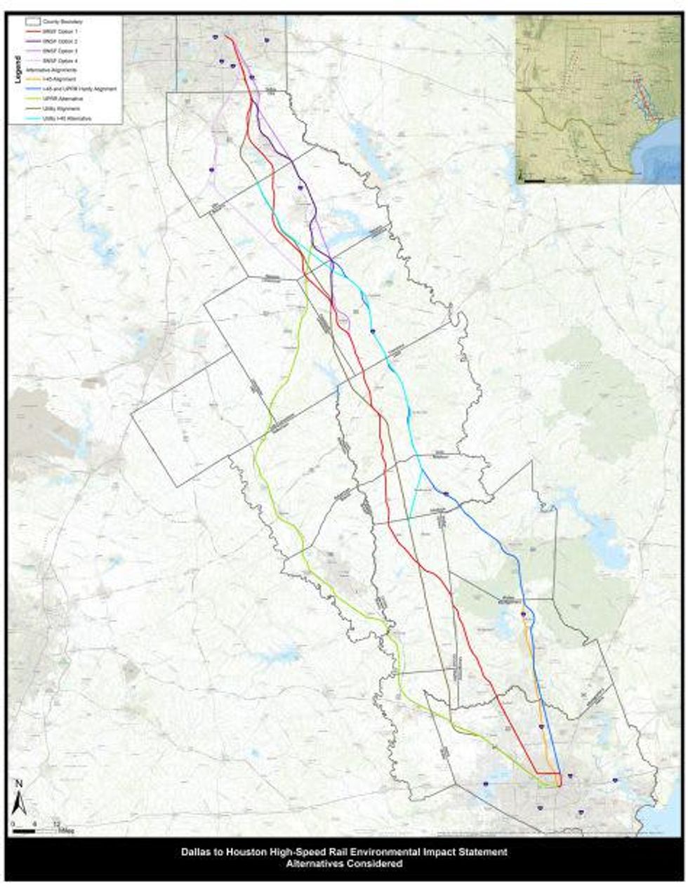 Houston Dallas bullet train routes all proposed