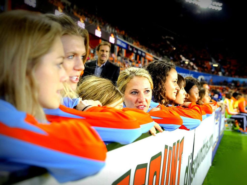 Houston Dash women's soccer team players at stadium March 2014