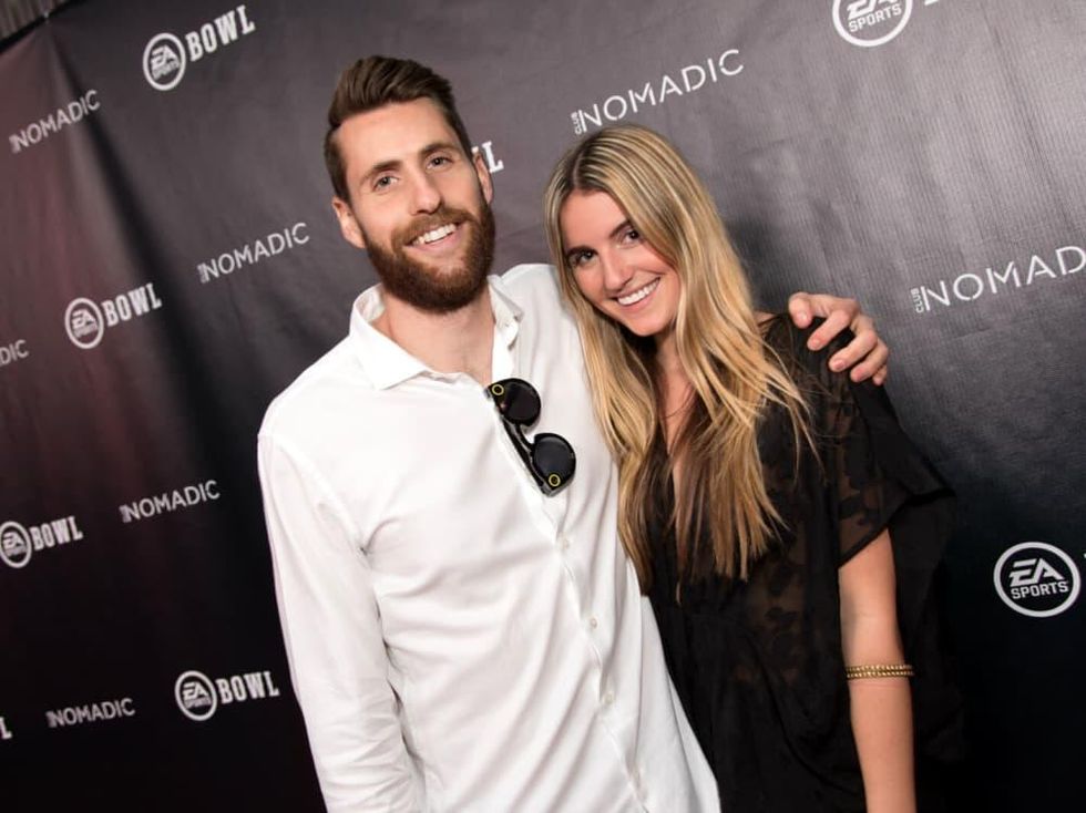 Houston, EA Sports Bowl at Club Nomadic, Jan 2016, Kurt Stadelman, senior social media director of EA Sports, with Kathryn Komarnicki