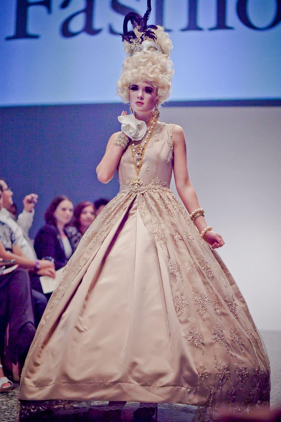 Houston, Fashion Fusion, June 2015, modelbeige/gold gown by Samira Craig