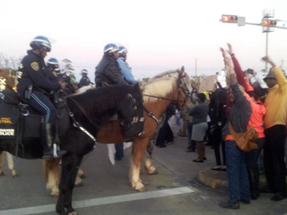 Houston Ferguson protest November 2014 Houston!"SHUT IT DOWN FOR MIKE BROWN!" Police on horseback vs Protesters