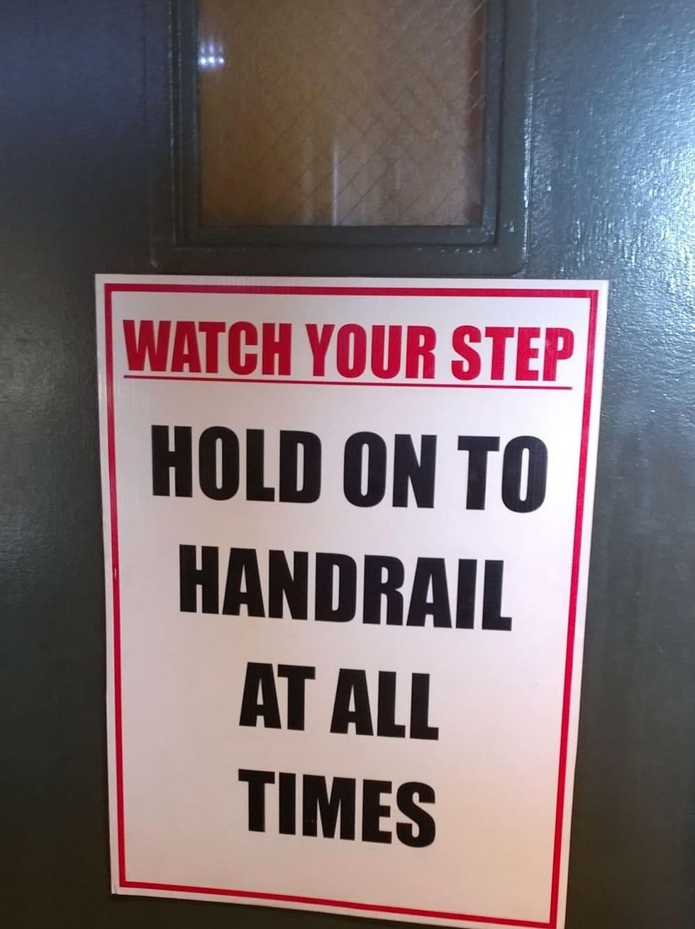 Houston, Galveston gambling boat, June 2017, hold onto rails sign